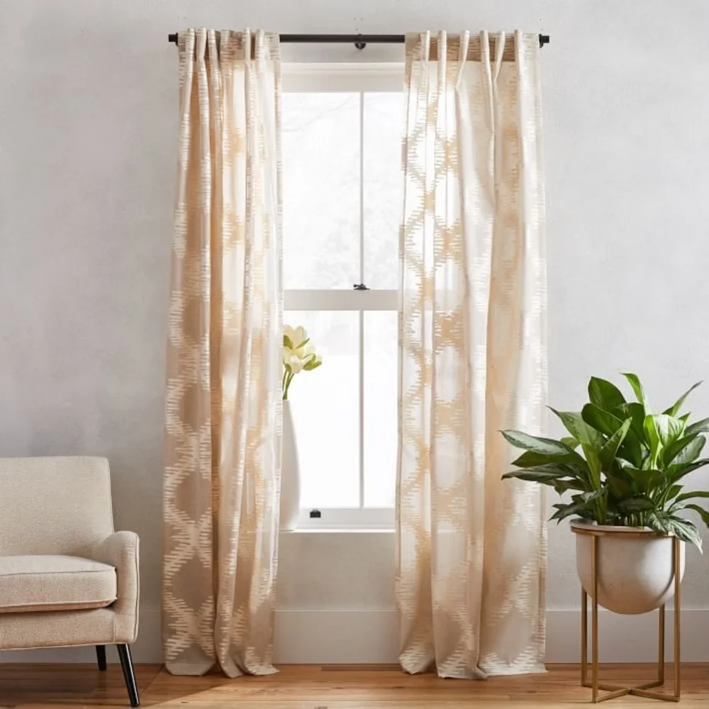 WEST ELM TRELLIS CLIPPED JACQUARD POLE POCKET CURTAINS 48x96 NWT